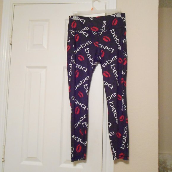Bebe Sport Activewear Red Lips Print Leggings - Picture 1 of 3